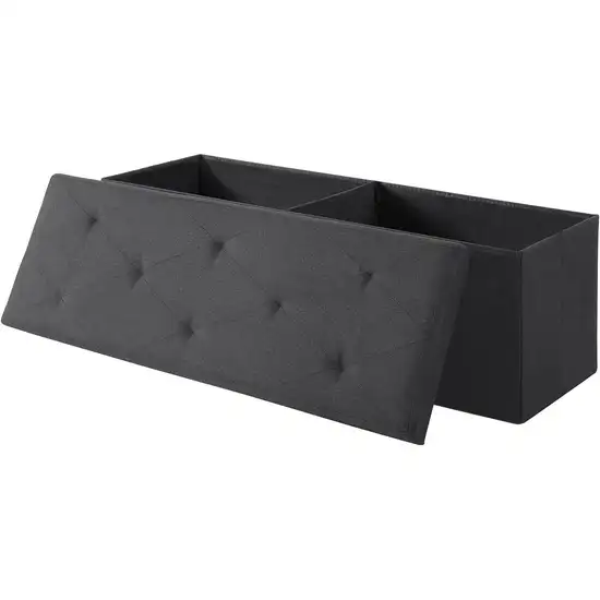 Black Linen Upholstered Bedroom Living Room Entryway Storage Bench Ottoman Photo 1