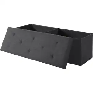 Photo of Black Linen Upholstered Bedroom Living Room Entryway Storage Bench Ottoman