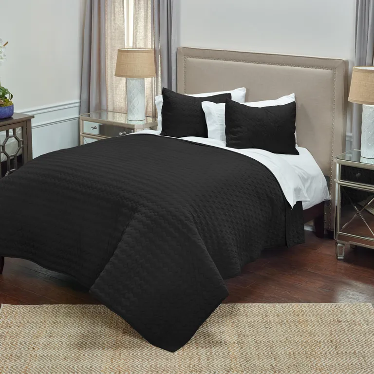 Black Twin 100% Cotton 300 Thread Count Machine Washable Down Alternative Comforter Photo 2