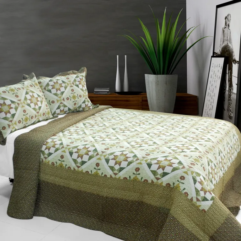 Blooming Flowers - Cotton 3PC Vermicelli-Quilted Printed Quilt Set (Full/Queen Size) Photo 1