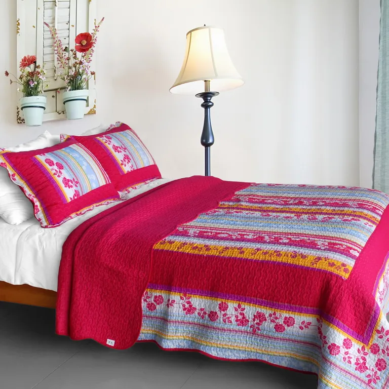 Blooming Garden - Cotton 3PC Vermicelli-Quilted Patchwork Quilt Set (Full/Queen Size) Photo 1