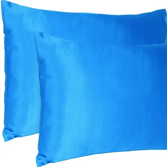 Blue Dreamy Set Of 2 Silky Satin King Pillowcases Photo 7