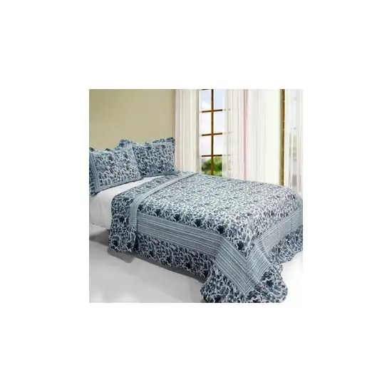 Blue Impression -  3PC Cotton Vermicelli-Quilted Printed Quilt Set (Full/Queen Size) Photo 2