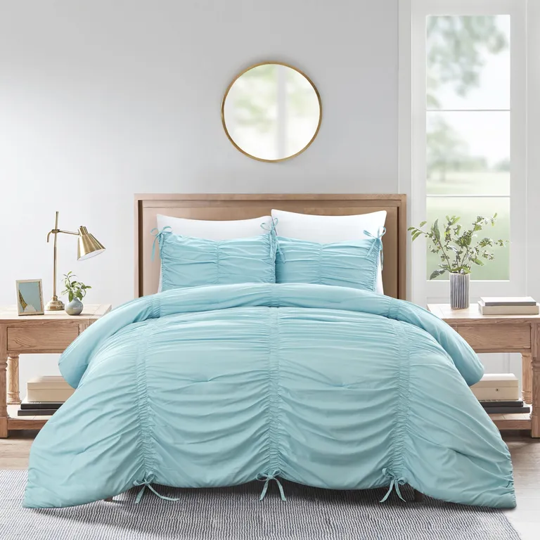 Blue King Polyester 180 Thread Count Washable Down Comforter Set Photo 4