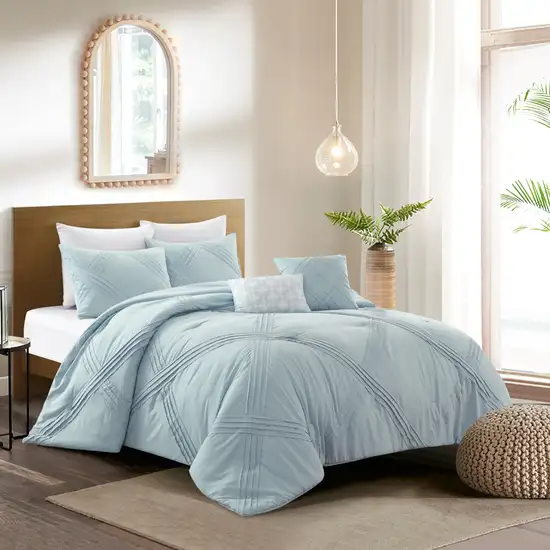 Blue Queen Polyester 180 Thread Count Washable Down Comforter Set Photo 4