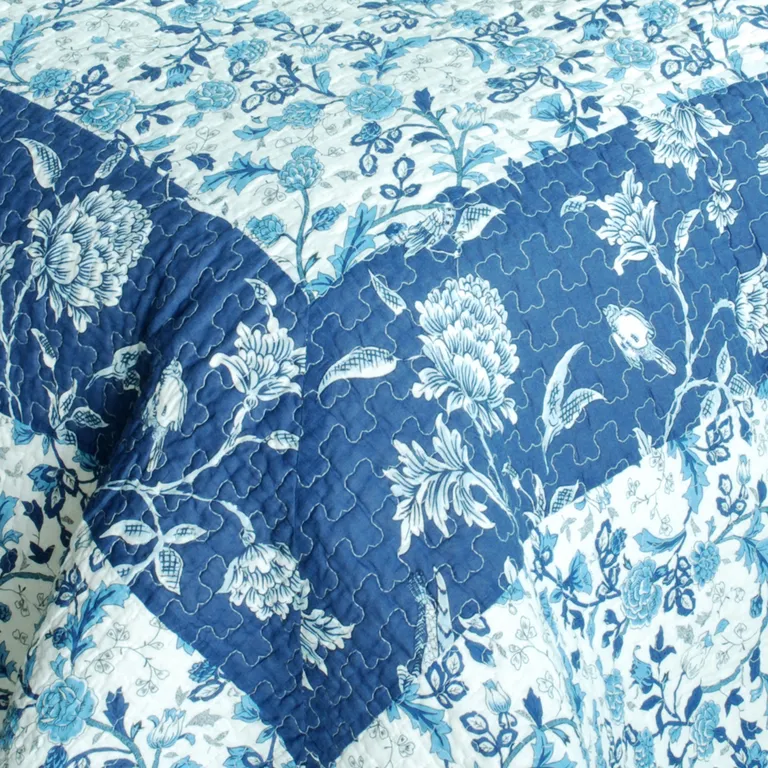 Blue River - 100% Cotton 3PC Vermicelli-Quilted Patchwork Quilt Set (Full/Queen Size) Photo 4