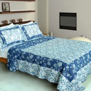 Photo of Blue River - 100% Cotton 3PC Vermicelli-Quilted Patchwork Quilt Set (Full/Queen Size)