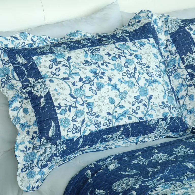 Blue River - 100% Cotton 3PC Vermicelli-Quilted Patchwork Quilt Set (Full/Queen Size) Photo 2