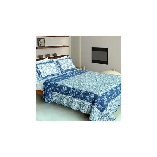 Blue River -  100% Cotton 3PC Vermicelli-Quilted Patchwork Quilt Set (Full/Queen Size) Photo 2