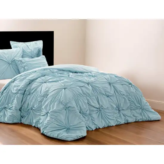 Blue Twin Polyester 180 Thread Count Washable Down Comforter Set Photo 2