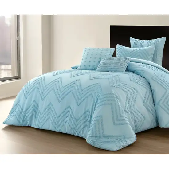 Blue Twin Polyester 180 Thread Count Washable Duvet Cover Set Photo 1