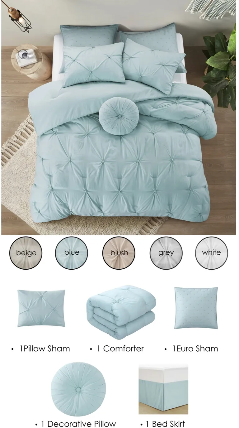 Blue Twin Polyester 180 Thread Count Washable Down Comforter Set Photo 4