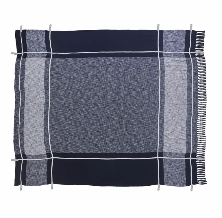 Blue Woven Cotton Geometric Throw Photo 1