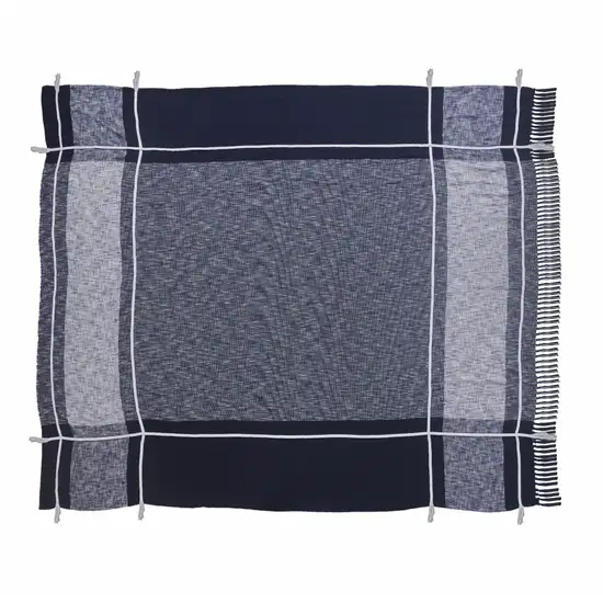 Blue Woven Cotton Geometric Throw Photo 1