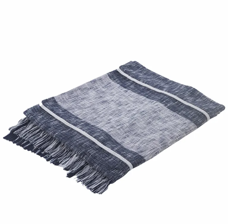 Blue Woven Cotton Geometric Throw Photo 2