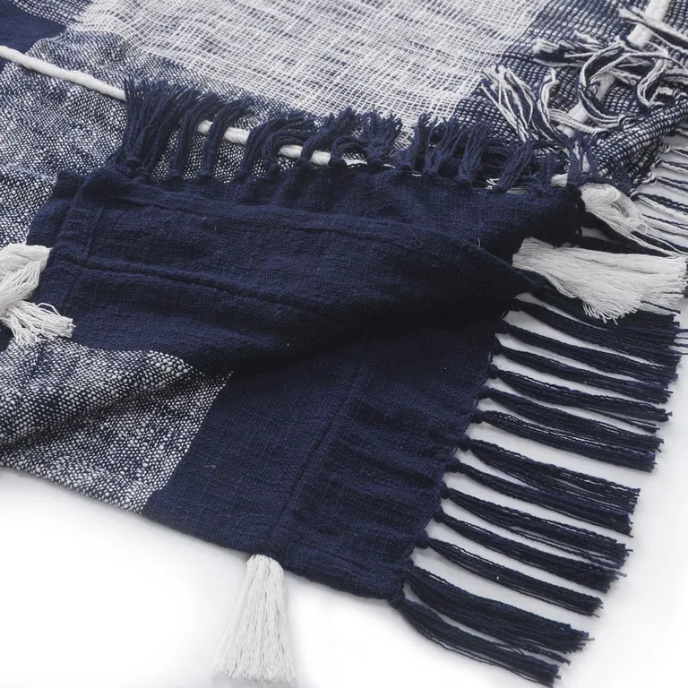 Blue Woven Cotton Geometric Throw Photo 3