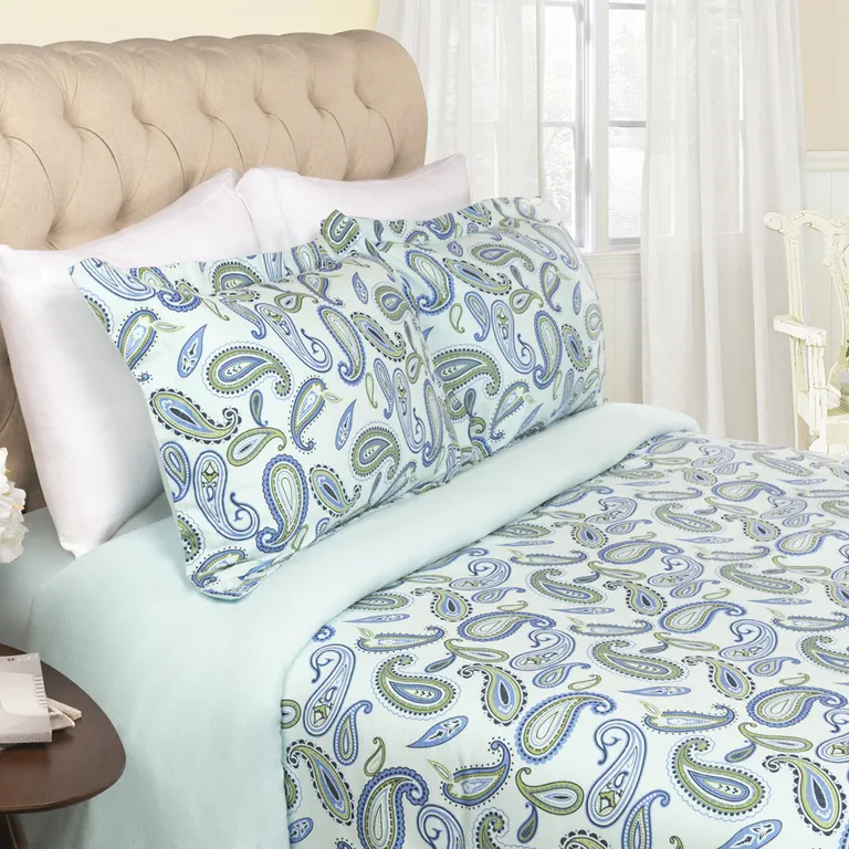 Blue and Green Cotton Blend 0 Thread Count Washable Duvet Cover Set Photo 3