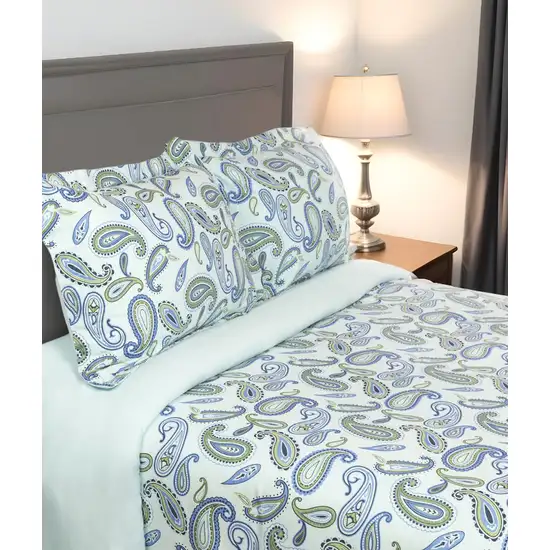 Blue and Green Queen Cotton Blend 0 Thread Count Washable Duvet Cover Set Photo 1