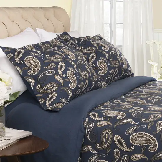 Blue and White King Cotton Blend 0 Thread Count Washable Duvet Cover Set Photo 5