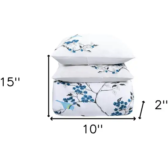 Blue and White Queen 100% Cotton 200 Thread Count Washable Duvet Cover Set Photo 4