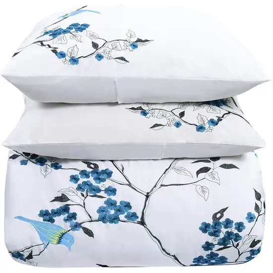 Blue and White Queen 100% Cotton 200 Thread Count Washable Duvet Cover Set Photo 1