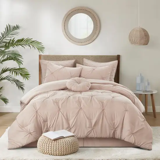 Blush Twin Polyester 140 Thread Count Washable Down Comforter Set Photo 6