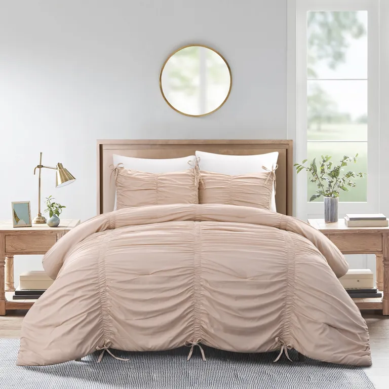 Blush Twin Polyester 180 Thread Count Washable Down Comforter Set Photo 4