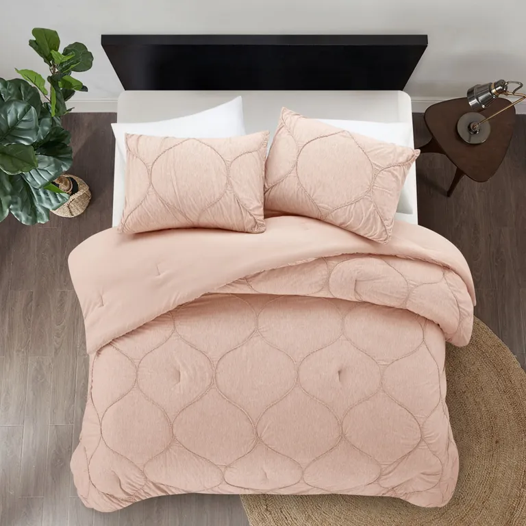 Blush Twin Polyester 180 Thread Count Washable Down Comforter Set Photo 4