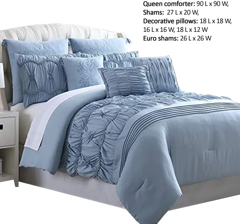 Bratislava 8 Piece Queen Comforter Set with Pinch Pleating The Urban Port, Blue Photo 2