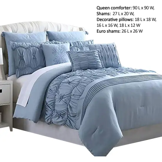 Bratislava 8 Piece Queen Comforter Set with Pinch Pleating The Urban Port, Blue Photo 2