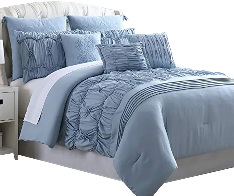 Bratislava 8 Piece Queen Comforter Set with Pinch Pleating The Urban Port, Blue Photo 1