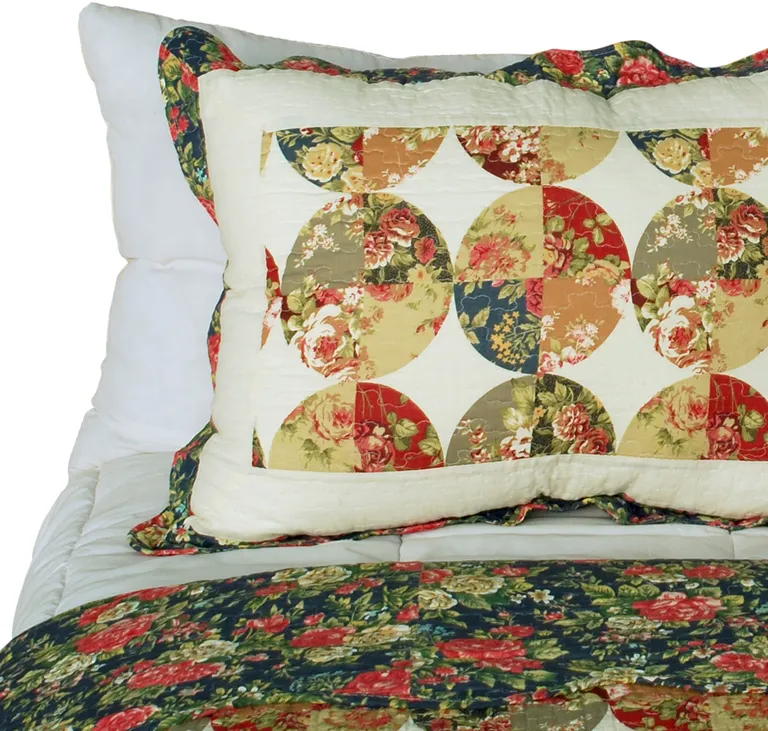 Bridge To Terabithia - Cotton 3PC Vermicelli-Quilted Floral Patchwork Quilt Set (Full/Queen Size) Photo 2