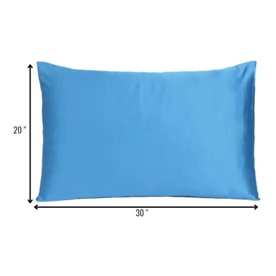 Bright Blue Dreamy Set Of 2 Silky Satin Queen Pillowcases Photo 8