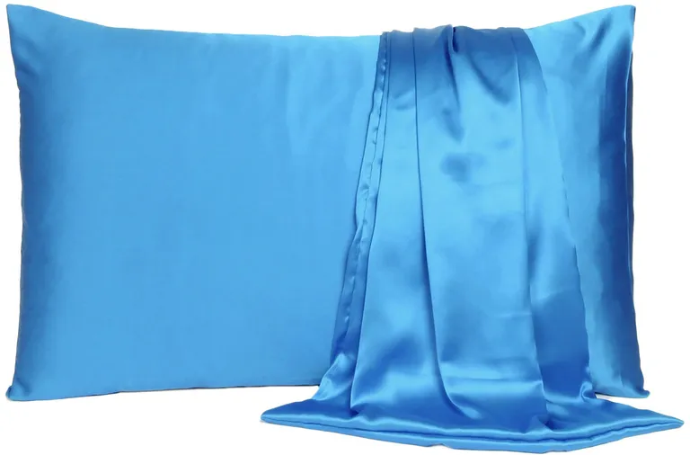 Bright Blue Dreamy Set Of 2 Silky Satin Queen Pillowcases Photo 1