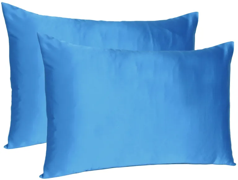 Bright Blue Dreamy Set Of 2 Silky Satin Queen Pillowcases Photo 4