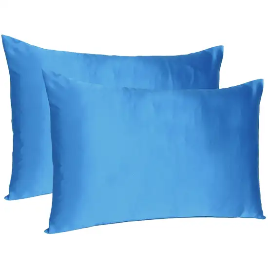 Bright Blue Dreamy Set Of 2 Silky Satin Queen Pillowcases Photo 4