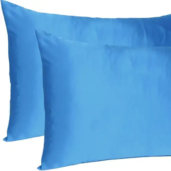 Bright Blue Dreamy Set Of 2 Silky Satin Queen Pillowcases Photo 7