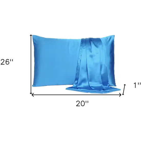 Bright Blue Dreamy Set Of 2 Silky Satin Standard Pillowcases Photo 8