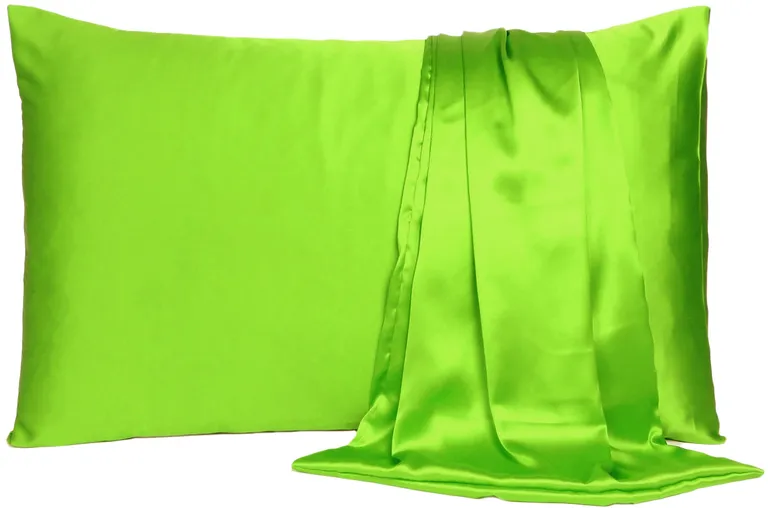 Bright Green Dreamy Set Of 2 Silky Satin King Pillowcases Photo 4