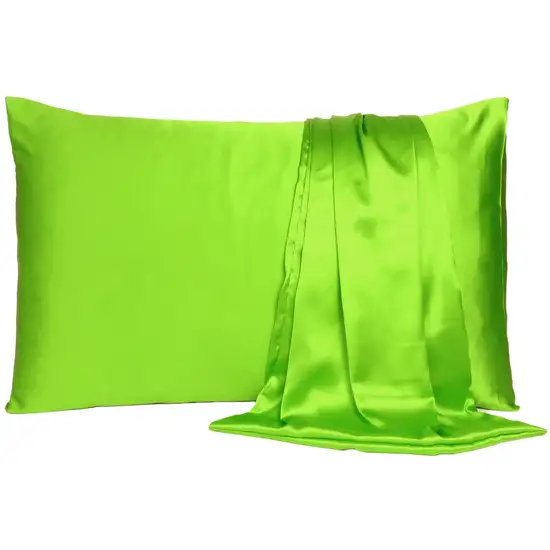 Bright Green Dreamy Set Of 2 Silky Satin King Pillowcases Photo 4