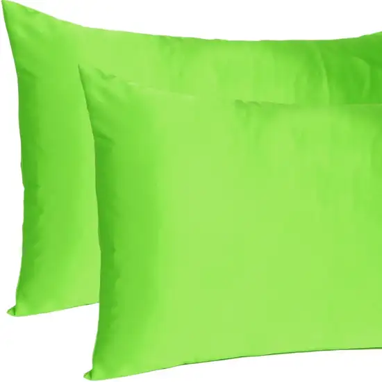 Bright Green Dreamy Set Of 2 Silky Satin King Pillowcases Photo 7