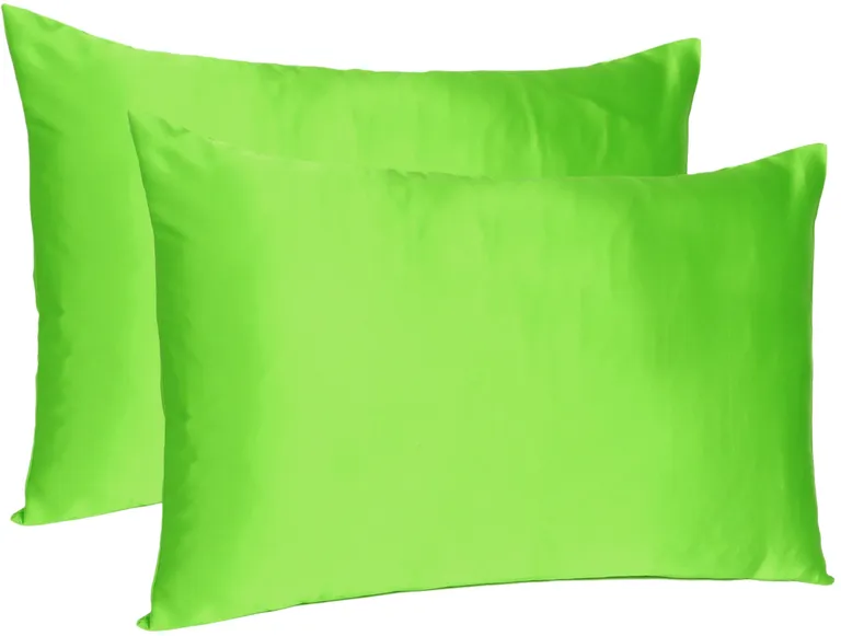 Bright Green Dreamy Set Of 2 Silky Satin King Pillowcases Photo 3