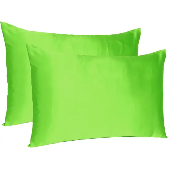 Bright Green Dreamy Set Of 2 Silky Satin King Pillowcases Photo 3