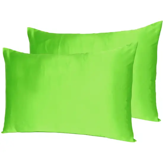 Bright Green Dreamy Set Of 2 Silky Satin Queen Pillowcases Photo 6