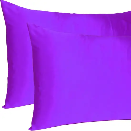 Bright Purple Dreamy Set Of 2 Silky Satin King Pillowcases Photo 7