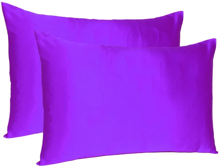 Bright Purple Dreamy Set Of 2 Silky Satin King Pillowcases Photo 4