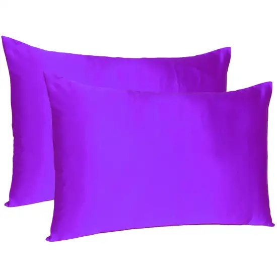 Bright Purple Dreamy Set Of 2 Silky Satin King Pillowcases Photo 4