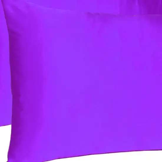 Bright Purple Dreamy Set Of 2 Silky Satin Queen Pillowcases Photo 6