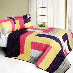 Photo of Bright Spring Day - 3PC Vermicelli - Quilted Patchwork Quilt Set (Full/Queen Size)