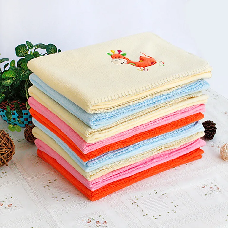 Brown Bear - Blue - Embroidered Applique Coral Fleece Baby Throw Blanket (29.5 by 39.4 inches) Photo 5